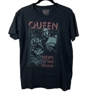 Queen News of the World Black Crew Neck Cotton Short Sleeve Tee Official Merch